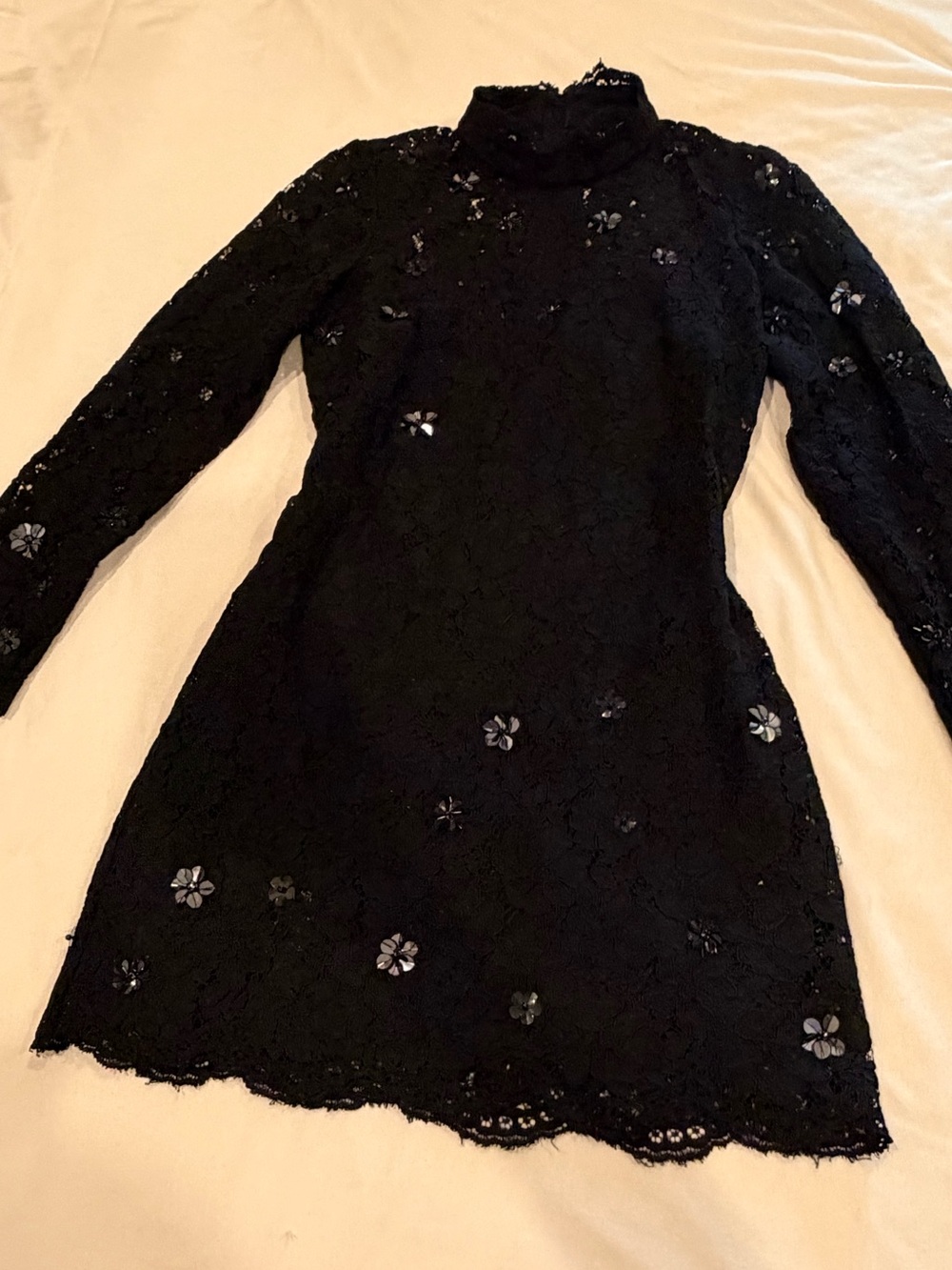 Tracy Reese Black Lace High-Neck Dress with Floral Accents